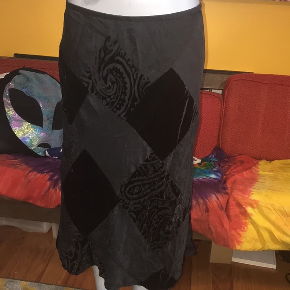 Black Patchwork Velvet & Silk skirt - Picture 2 of 5
